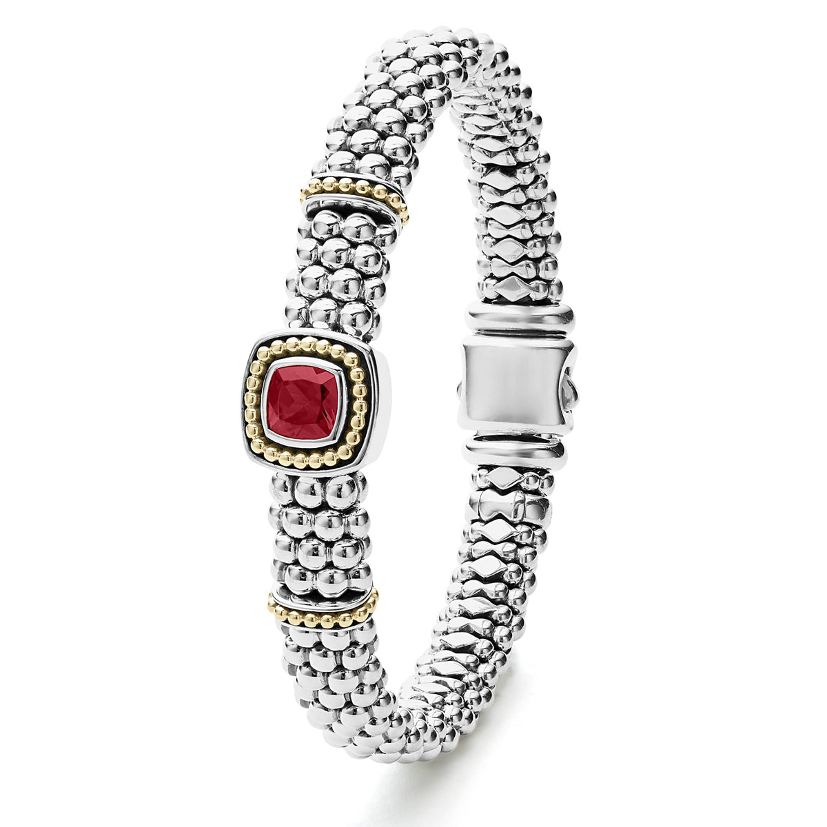 Lagos Caviar retailer Sterling/18K Two Tone Garnet Link Bracelet