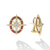 18k gold, diamonds, and ruby gemstones form these unique north star omega clip earrings. LAGOS diamonds are the highest quality natural stones.