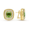 These cushion cut peridot studs are surrounded by a halo of diamonds, set in 18K Caviar Gold.