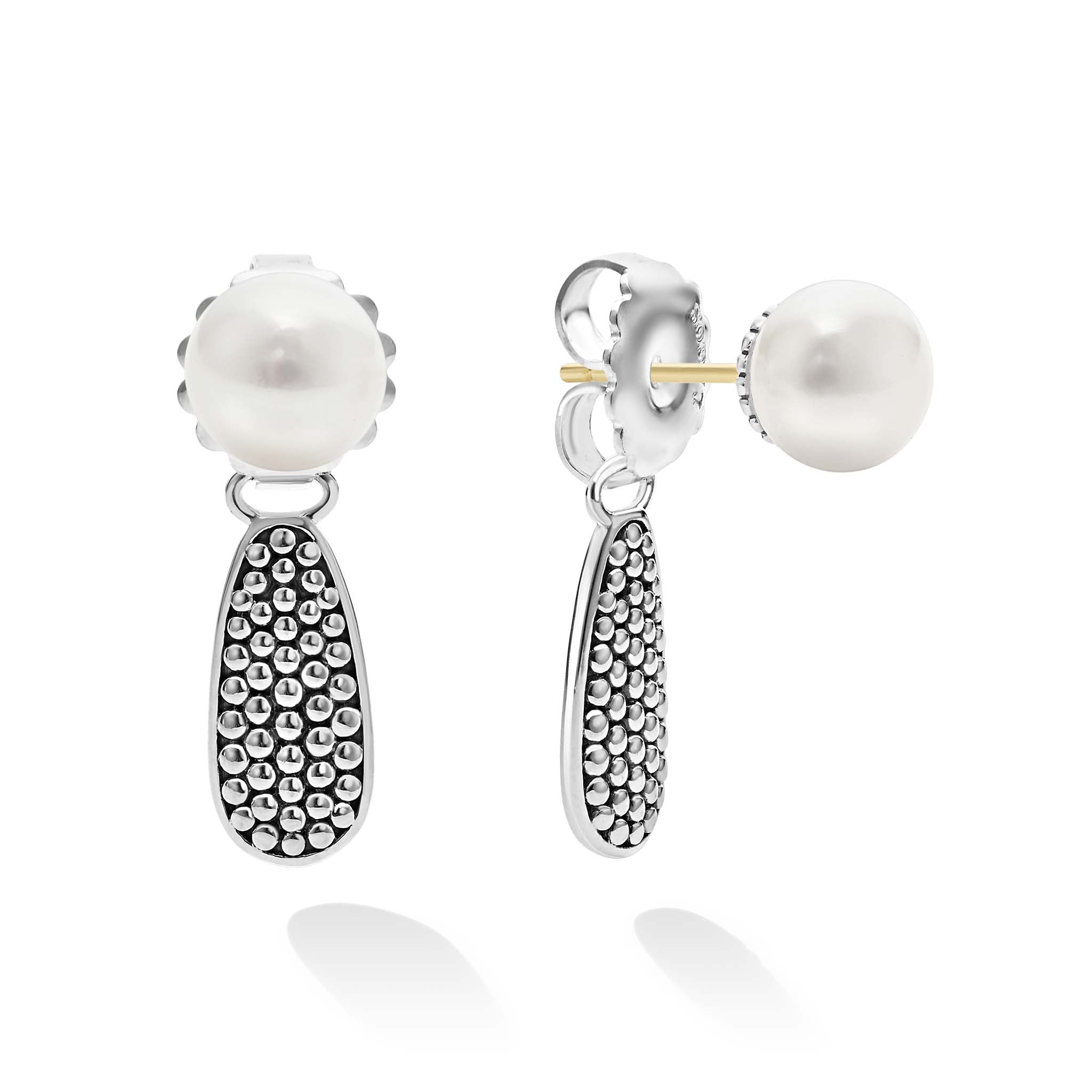 Pearl Front-Back Earrings, Signature Caviar