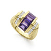 Round diamonds and emerald cut amethyst gemstones are set in 18k gold to form this statement ring. LAGOS diamonds are the highest quality natural stones.