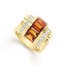 Round diamonds and emerald cut citrine gemstones are set in 18k gold to form this statement ring. LAGOS diamonds are the highest quality natural stones.