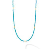 Seven 18K gold stations surrounded by Turquoise gemstone Caviar beading forms this strand necklace.