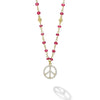 18k gold and ruby gemstones accented with round diamonds in a peace sign motif form this pendant necklace. LAGOS diamonds are the highest quality natural stones.