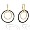 18k gold and diamond drop circle earrings with interchangeable black, light blue, dark blue, pink, and white ceramic Caviar beaded rings. LAGOS diamonds are the highest quality natural stones.