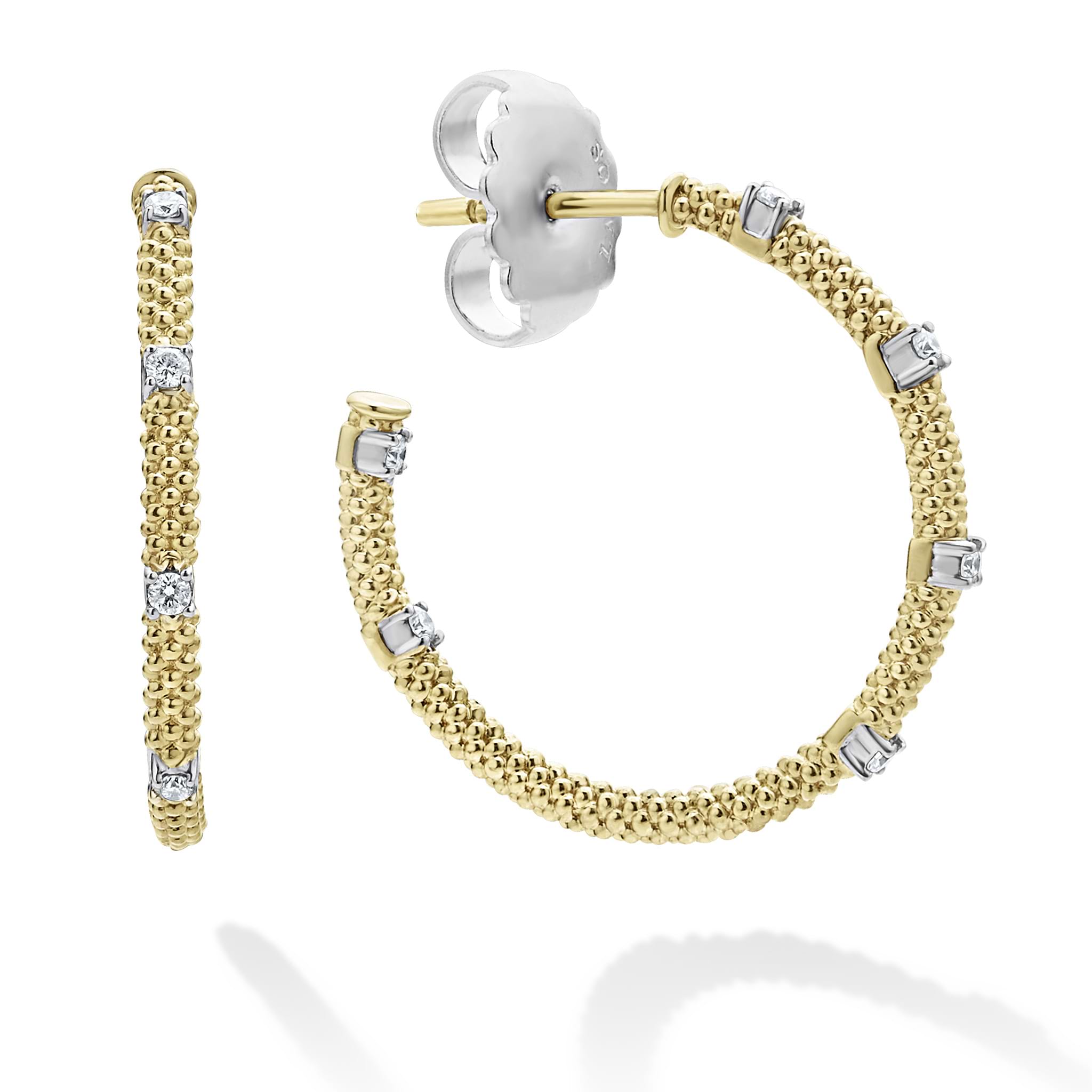 Signature Caviar 18K Gold Superfine Diamond Hoop Earrings – LAGOS