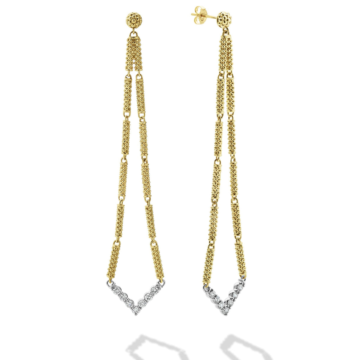 Signature Caviar Long Superfine Diamond Drop Earrings – LAGOS