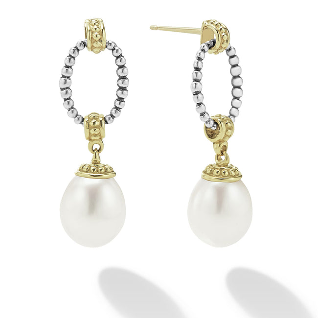 Luna Two-Tone Oval Drop Pearl Earrings – LAGOS