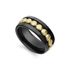 18K gold Caviar ring with black ceramic detailing the LAGOS logo forms this band.