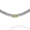 A diamond station accented by 18K gold forms this sterling silver Caviar beaded necklace. LAGOS diamonds are the highest quality natural stones.