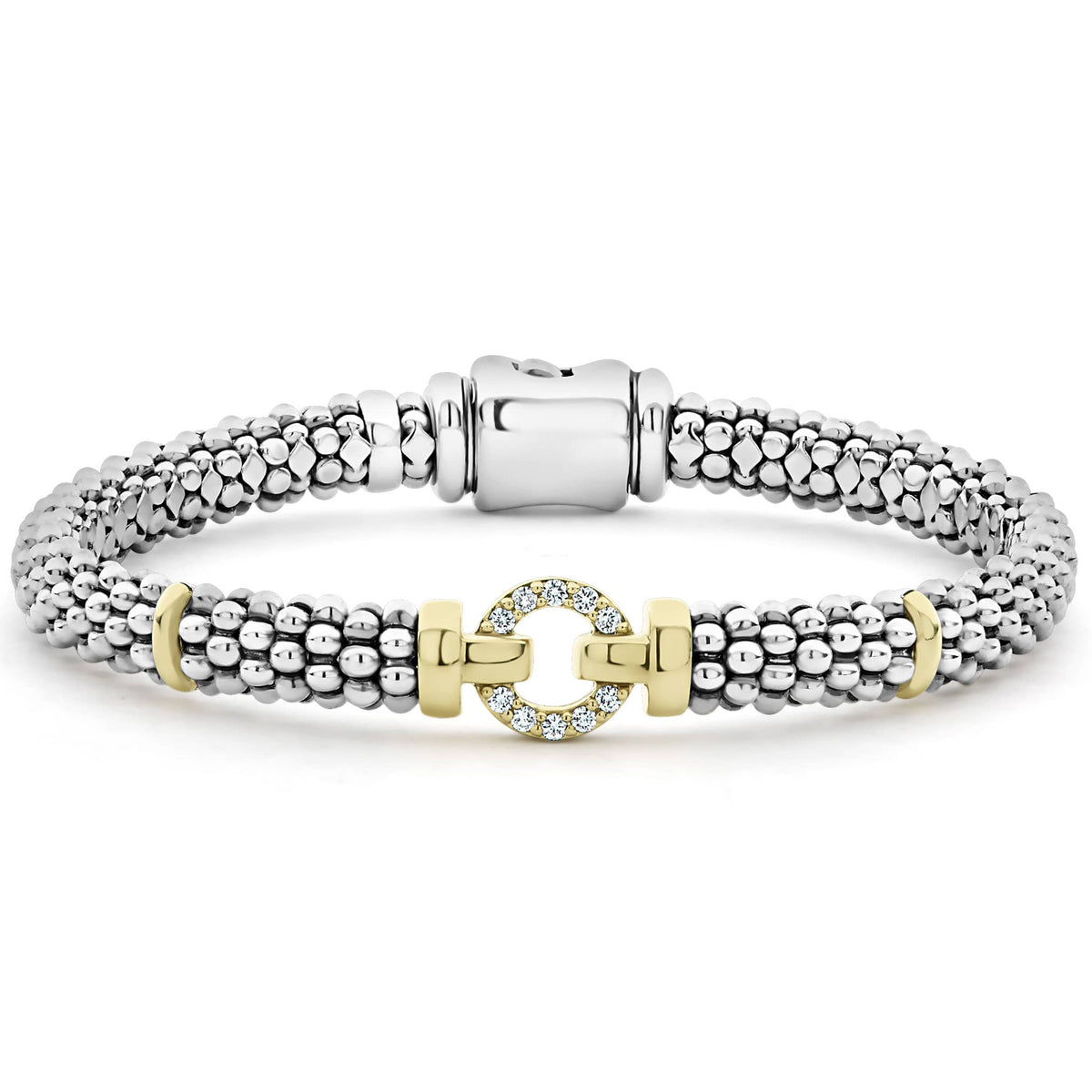 Enso Two-Tone Diamond Circle Caviar Bracelet | 6mm – LAGOS