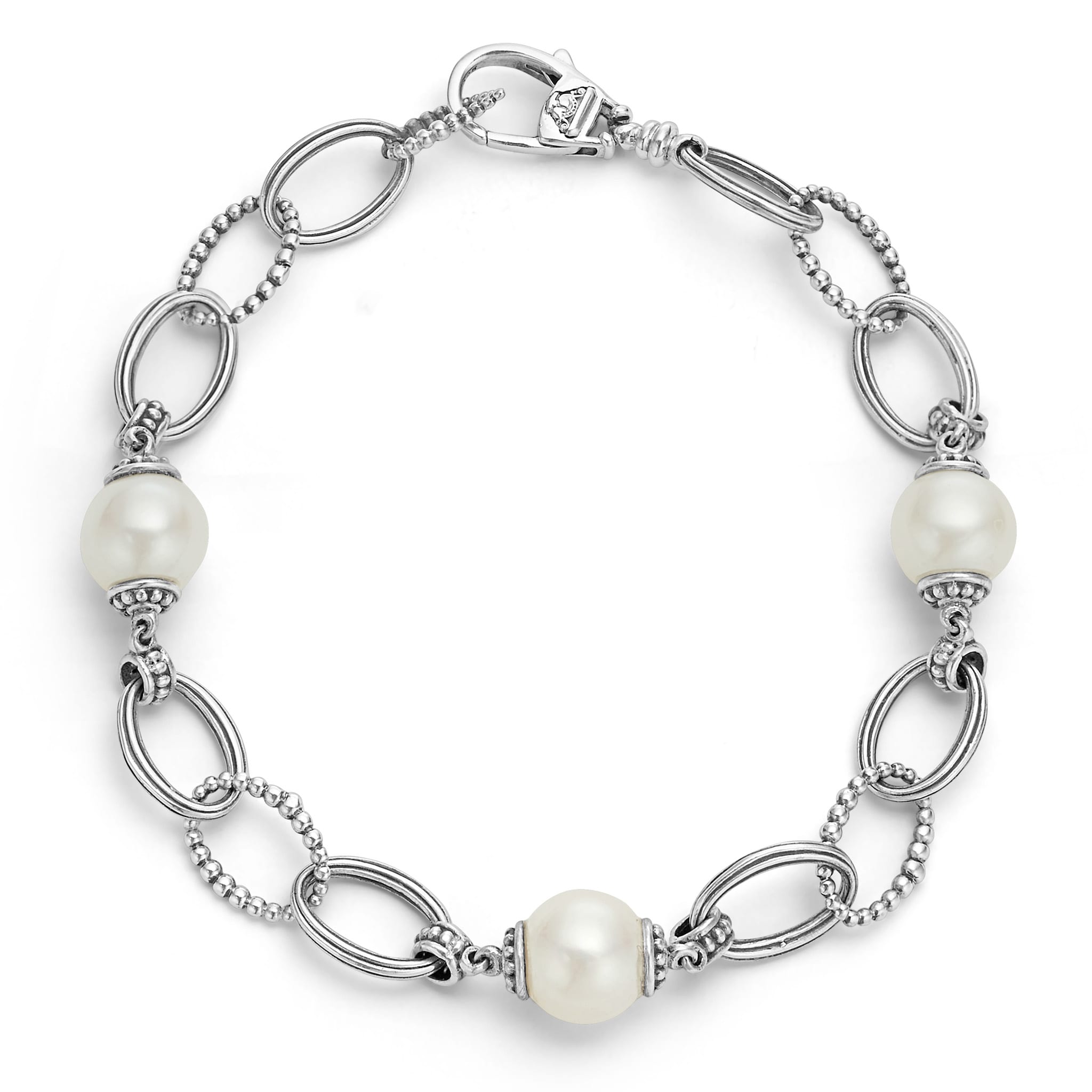 Lagos Luna Freshwater Pearl Station Bracelet White/Silver